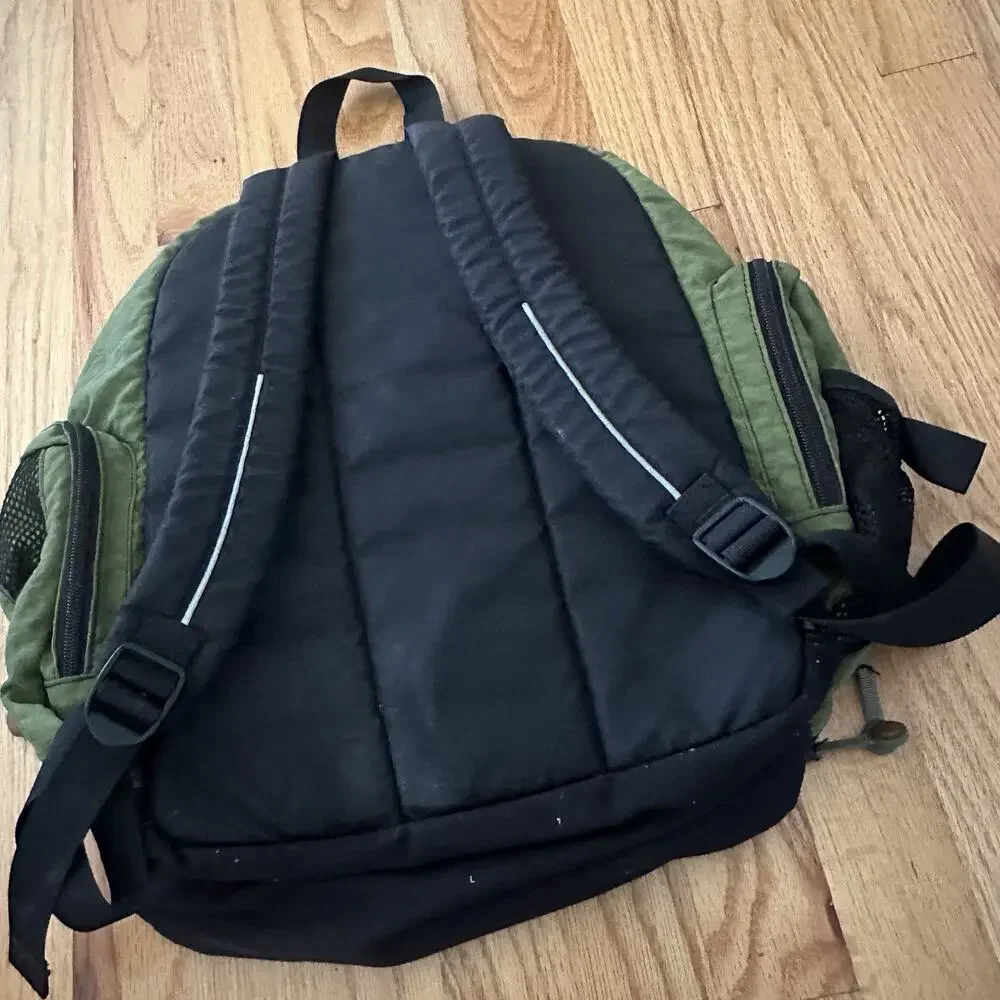 VTG LL Bean Backpack Kids Owl Logo Green Mesh Medium 16in CCT